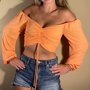 🪩style rack🪩 small, neon orange long sleeve crop top